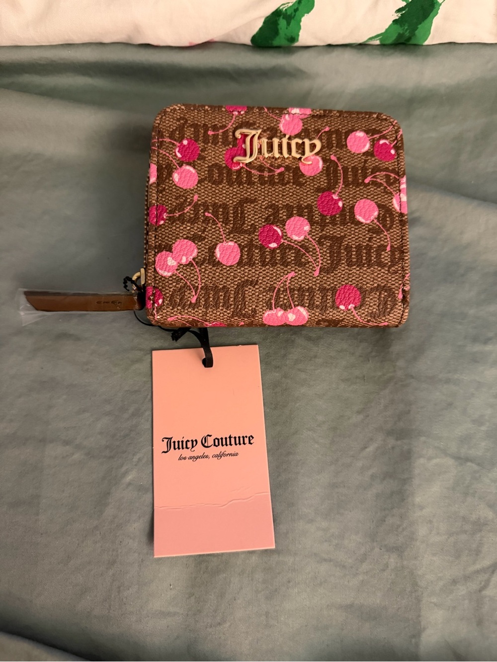 Juicy Couture Brown Cherry Print Zip Wallet